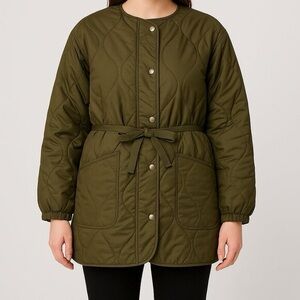 Oat New York Quilted Bow Waist Belted Jacket NWT